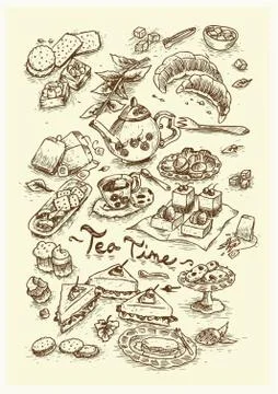 Dessert Tea Time Stock Illustration