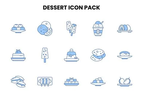 Dessert Two Color Blue Design Icons Pack Stock Illustration