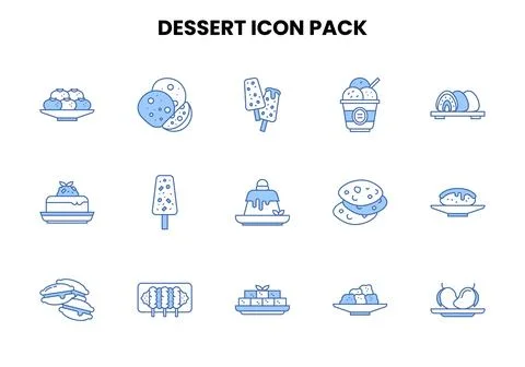 Dessert Two Color Blue Vector Icons Pack Stock Illustration