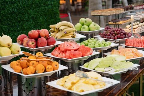 Desserts on barbeque buffet Stock Photos