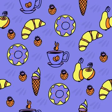 Desserts, bright seamless pattern Stock Illustration