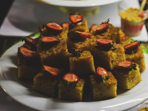 Desserts at the buffet in a restaurant Stock Photos