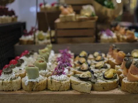 Desserts at the buffet in a restaurant Stock Photos