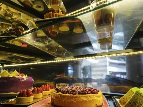 Desserts at the buffet in a restaurant Stock Photos