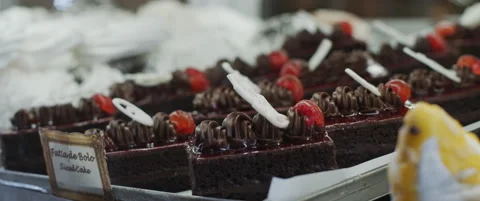 Desserts in a cafe shop window display Stock Footage 152582967