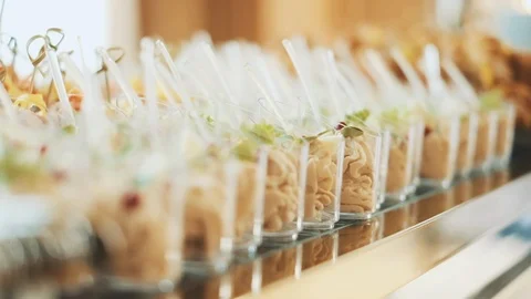 Desserts In Cups Decorated With Mint And Cherry. Stock Footage 110756531