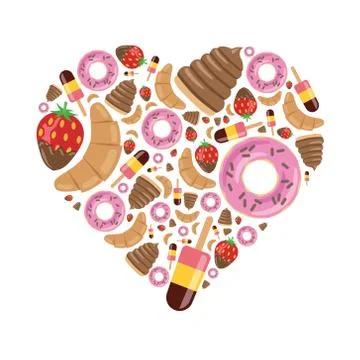 Desserts in heart Stock Illustration