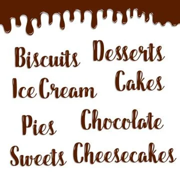 Desserts names of chocolate writings vector poster Stock Illustration