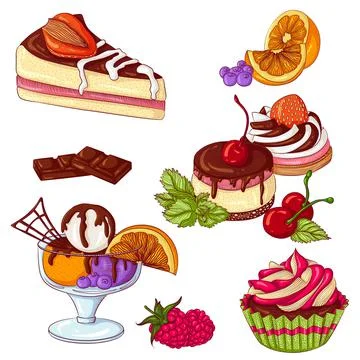 Desserts set color Stock Illustration