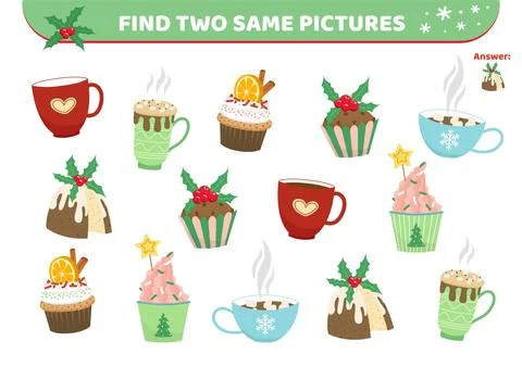 Desserts, sweet. Find two same pictures. Game for children. Flat, cartoon Stock Illustration