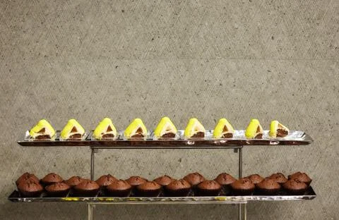The desserts on the trays Stock-Fotos