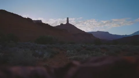 Desset USA Landscape Castleton Tower In Moab Utah Sunrise Stock Footage 347756702