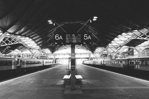 Desterted Train Sation - B&amp;W Grain film effect Stock Photos