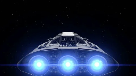 Destination deep Space. Giant Spaceship flies to stars, engines flashing, 3d. Stock Footage 85067274
