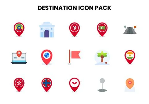 Destination Flat Set Icons Pack Stock Illustration