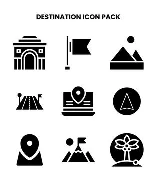 Destination Glyph Set Icons Pack Stock Illustration