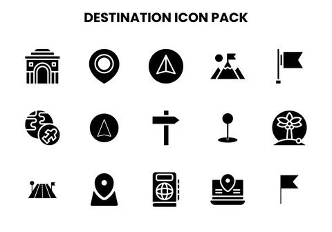 Destination Glyph Vector Icons Pack Stock Illustration