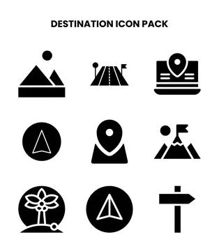 Destination Glyph Vector Icons Pack Stock Illustration