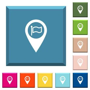 Destination GPS map location white icons on edged square buttons Stock Illustration