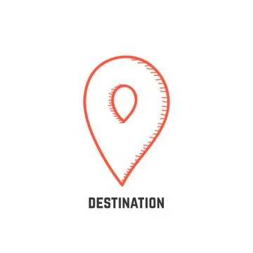 Destination with hand drawn map pin Stock Illustration