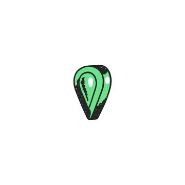 Destination locator vector icon. Green pin map marker, sketch style cartoon Illustrazione stock