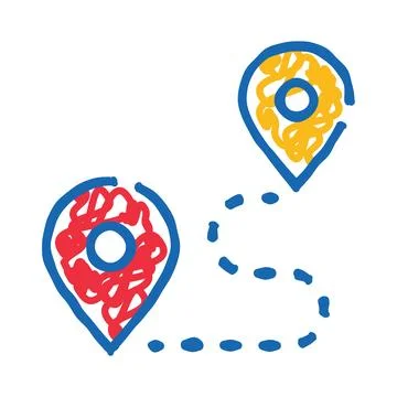 Destination pin pointers with dotted travel route Illustrazione stock