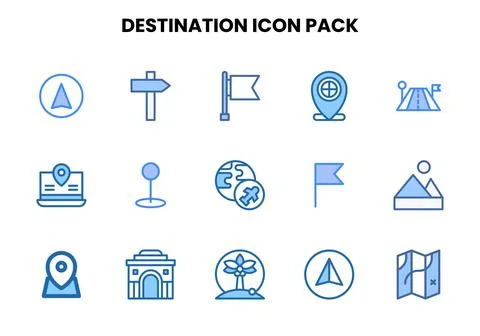 Destination Two Colour Vector Icons Pack Stock Illustration