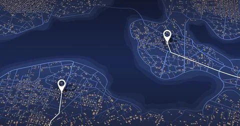 Destinations. Gps tracking map. Track navigation pins on street maps, navigate Stock Illustration