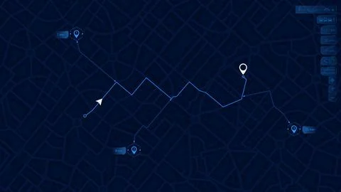 Destinations. Gps tracking map. Track navigation pin on street maps, navigate Stock Illustration