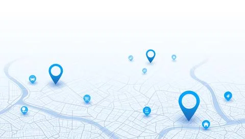 Destinations. Isometric Gps tracking map. Track navigation pin on street Stock Illustration