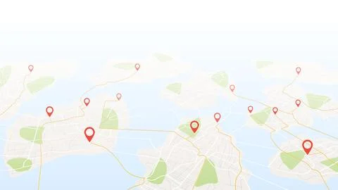 Destinations. Perspective Gps tracking map. Track navigation pin on street 库存插图