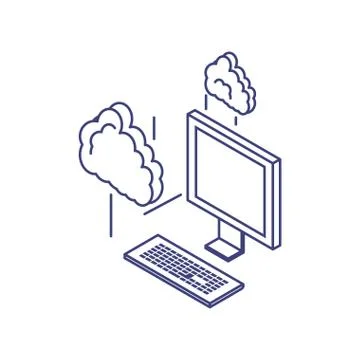 Destop computer with clouds computing 库存插图