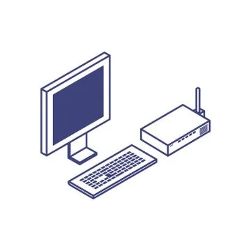 Destop computer with router tech Stock Illustration