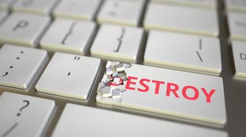 Destroy key being destroyed on the computer keyboard. Conceptual 3D rendering Stock Illustration
