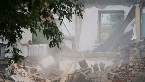 Destroy the old empty abandoned building Stock Footage 98851404