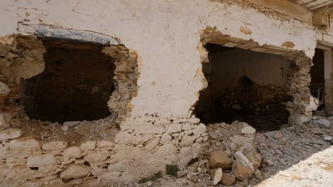 Destroyed abandoned house without windows close up Stock Footage 101395050