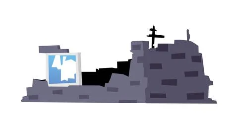 Destroyed and abandoned building or residential house, flat vector illustration Ilustración de archivo