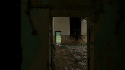 Destroyed and abandoned building, point of view Stock Footage 112737886