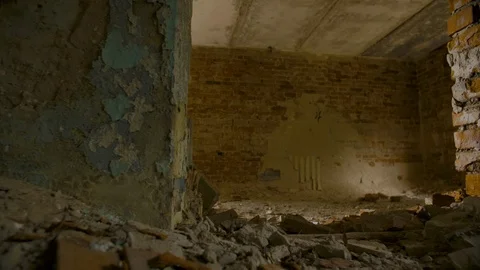 Destroyed and abandoned building, point of view Stock Footage 112740903