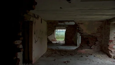 Destroyed and abandoned building, point of view Stock Footage 112744615