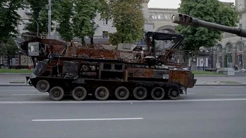 Destroyed and burned russian SAM "TOR M-1" and armored kamaz of infantry Stock Footage 205541245