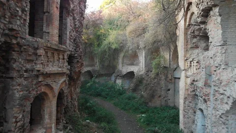 Destroyed Barracks in the Fort, Old Brick Walls Stock Footage 99144272