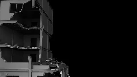 Destroyed black building with copy space Stock Illustration