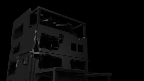 Destroyed black building with copy space Stock Illustration