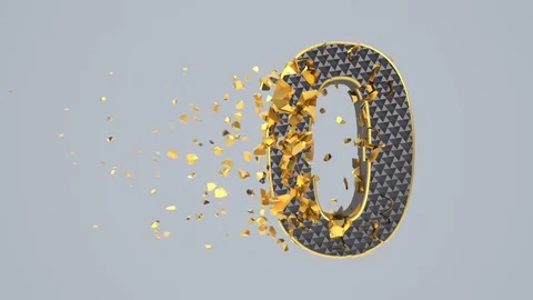 Destroyed black font isolated on gray background with golden fragments. Stock Footage 126292983