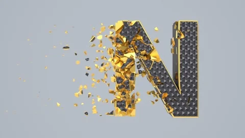 Destroyed black font isolated on gray background with golden fragments. Stock Footage 126292987