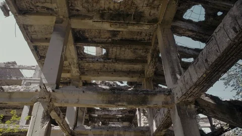 Destroyed by the bombing building. The consequences of artillery shelling Stock Footage 89366486