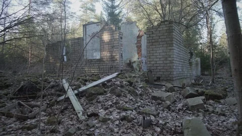 Destroyed brick building Stock Footage 306616707