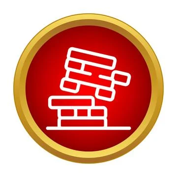 Destroyed brick wall collapsing icon on red background Ilustración de archivo