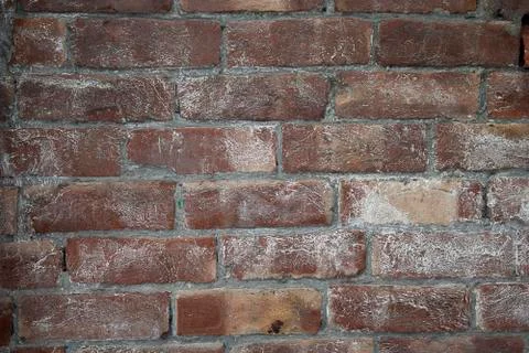 Destroyed brick wall, red texture grunge background Stock Photos